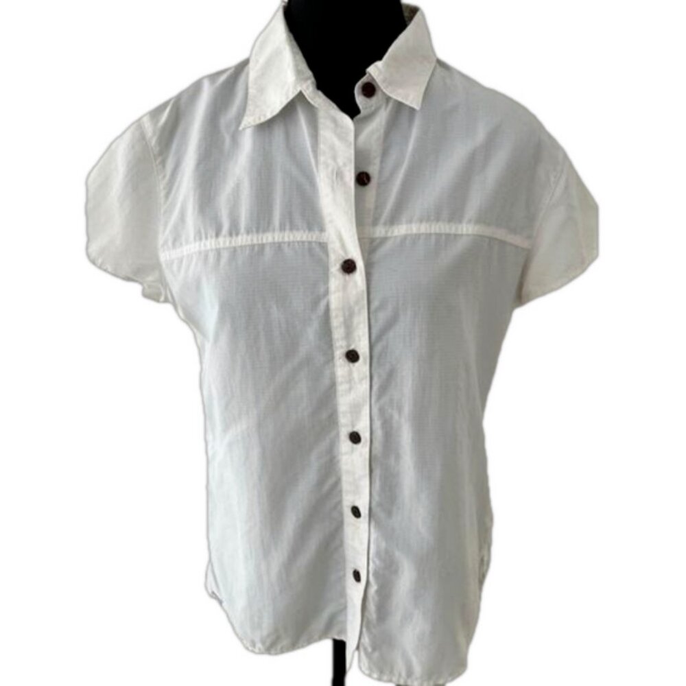 Stormtech Cap Sleeve White Button Front Shirt Cas… - image 1